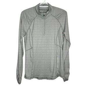 RBX Women's Grey Striped Quarter Zip Long Sleeve Activewear Top - Size Medium
